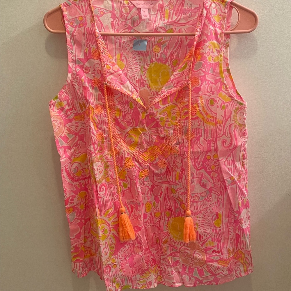 Lilly Pulitzer Tank Top Tassle Sun Wine Print
